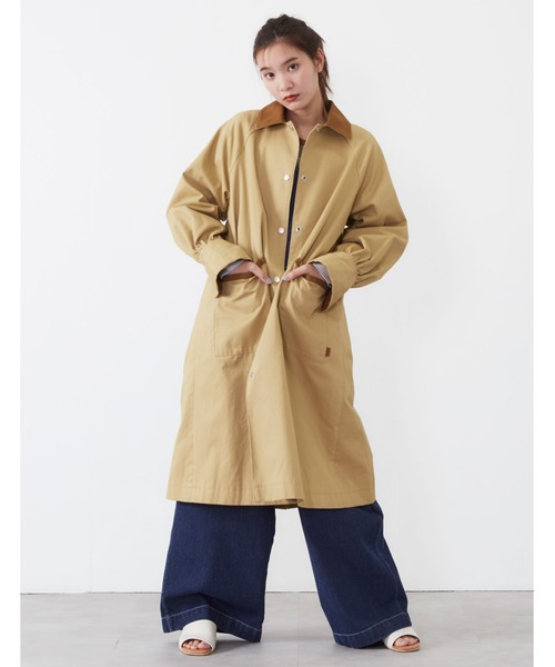 POU DOU DOU（プードゥドゥ）の「ドットボタンぷっくり袖ステンカラーコート（ステンカラーコート・レディース・カーキ/インディゴブルー/ベージュ/キナリ・3）」の13枚目の写真