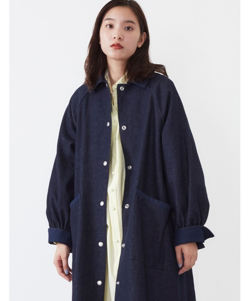 POU DOU DOU（プードゥドゥ）の「ドットボタンぷっくり袖ステンカラーコート（ステンカラーコート・レディース・カーキ/インディゴブルー/ベージュ/キナリ・3）」の21枚目の写真