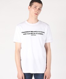 クルーネック コットンジャージー スローガン Tシャツ