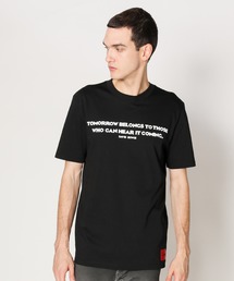 クルーネック コットンジャージー スローガン Tシャツ