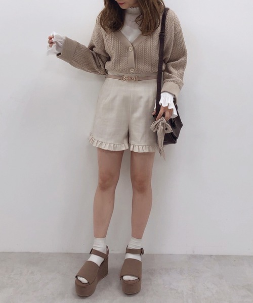 one after another NICE CLAUP(ワンアフターアナザーナイスクラップ)の「ベルト付きフリルショートパンツ(その他パンツ・レディース・ブラック/ミント/ブラウン系その他/ベージュ系その他・FREE)」の14枚目の写真