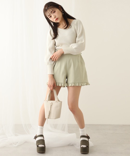 one after another NICE CLAUP(ワンアフターアナザーナイスクラップ)の「ベルト付きフリルショートパンツ(その他パンツ・レディース・ブラック/ミント/ブラウン系その他/ベージュ系その他・FREE)」の6枚目の写真