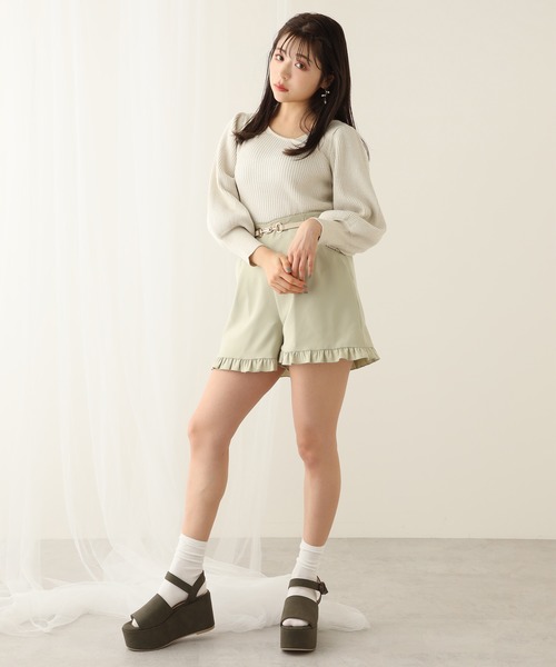 one after another NICE CLAUP(ワンアフターアナザーナイスクラップ)の「ベルト付きフリルショートパンツ(その他パンツ・レディース・ブラック/ミント/ブラウン系その他/ベージュ系その他・FREE)」の7枚目の写真