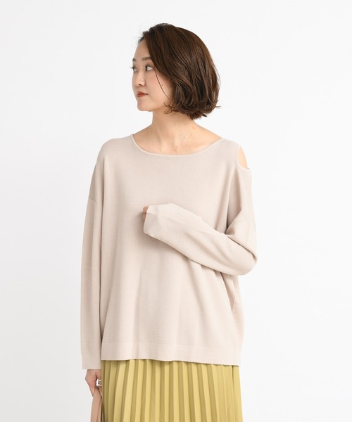 DouDou（ドゥドゥ）の「ショルダースリットプルオーバー（ニット/セーター・レディース・グレイッシュベージュ/グリーン/バイオレット・FREE）」の18枚目の写真