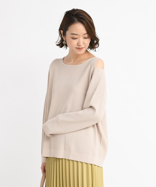 DouDou（ドゥドゥ）の「ショルダースリットプルオーバー（ニット/セーター・レディース・グレイッシュベージュ/グリーン/バイオレット・FREE）」の19枚目の写真