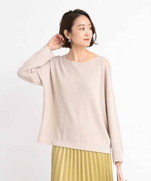 DouDou（ドゥドゥ）の「ショルダースリットプルオーバー（ニット/セーター・レディース・グレイッシュベージュ/グリーン/バイオレット・FREE）」の21枚目の写真