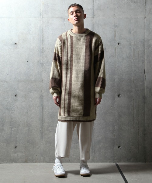 NILWAY(ニルウェイ)の「モヘアタッチ配色ストライプスーパーオーバーサイズニット(ニット/セーター・メンズ・ブラウン系/ベージュ系/ベージュ系1・FREE)」の16枚目の写真