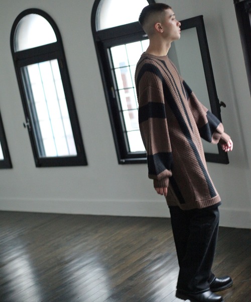 NILWAY(ニルウェイ)の「モヘアタッチ配色ストライプスーパーオーバーサイズニット(ニット/セーター・メンズ・ブラウン系/ベージュ系/ベージュ系1・FREE)」の13枚目の写真