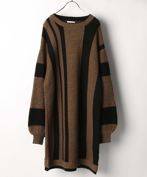 NILWAY(ニルウェイ)の「モヘアタッチ配色ストライプスーパーオーバーサイズニット(ニット/セーター・メンズ・ブラウン系/ベージュ系/ベージュ系1・FREE)」の14枚目の写真