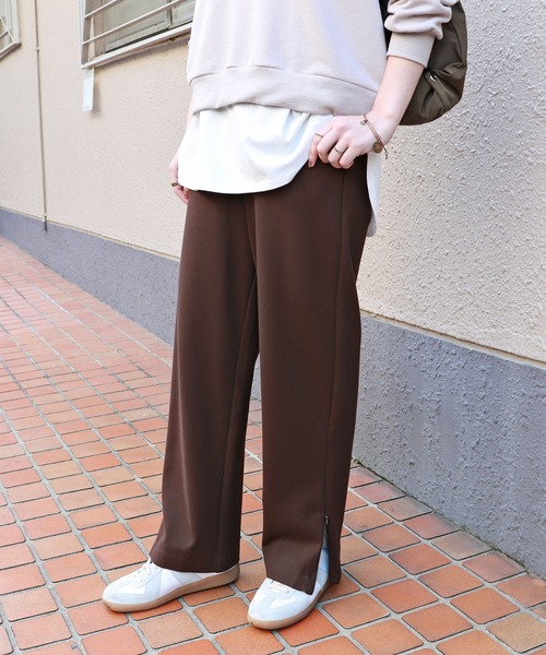 andme（アンドミー）の「ポンチサイドジップロングパンツ（その他パンツ・レディース・ブラック/ブラウン/ライトベージュ・L/M）」の2枚目の写真