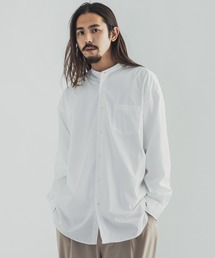 Audience | 【撥水・撥油 】オーバーサイズ クロス ストレッチ タイプライター バンドカラー 長袖 ボクシーシャツ(シャツ/ブラウス)