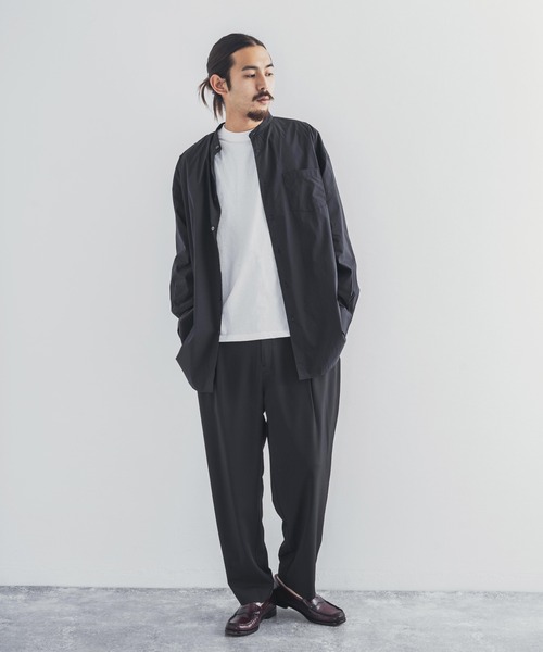 Audience（オーディエンス）の「【撥水・撥油 】オーバーサイズ クロス ストレッチ タイプライター バンドカラー 長袖 ボクシーシャツ（シャツ/ブラウス・メンズ・ブラック/オフホワイト・M/L）」の12枚目の写真