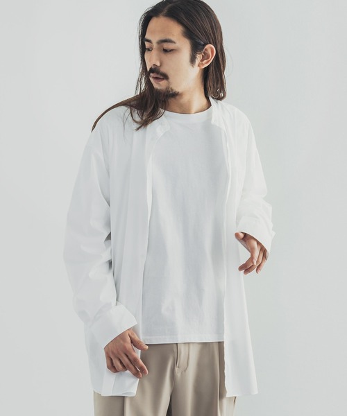 Audience（オーディエンス）の「【撥水・撥油 】オーバーサイズ クロス ストレッチ タイプライター バンドカラー 長袖 ボクシーシャツ（シャツ/ブラウス・メンズ・ブラック/オフホワイト・M/L）」の3枚目の写真