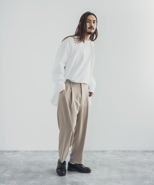 Audience（オーディエンス）の「【撥水・撥油 】オーバーサイズ クロス ストレッチ タイプライター バンドカラー 長袖 ボクシーシャツ（シャツ/ブラウス・メンズ・ブラック/オフホワイト・M/L）」の6枚目の写真