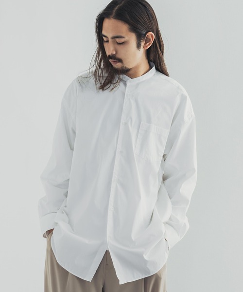 Audience（オーディエンス）の「【撥水・撥油 】オーバーサイズ クロス ストレッチ タイプライター バンドカラー 長袖 ボクシーシャツ（シャツ/ブラウス・メンズ・ブラック/オフホワイト・M/L）」の8枚目の写真