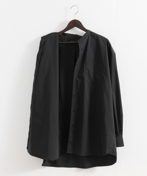 Audience（オーディエンス）の「【撥水・撥油 】オーバーサイズ クロス ストレッチ タイプライター バンドカラー 長袖 ボクシーシャツ（シャツ/ブラウス・メンズ・ブラック/オフホワイト・M/L）」の18枚目の写真