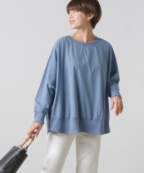 OMNES（オムネス）の「塩縮加工 タイプライター リブ切替ラグランプルオーバー（シャツ/ブラウス・レディース・ホワイト/ブラック/ベージュ/ブルー系その他/サックスブルー系/ブラウン/ライトグレー/モカ・FREE）」の7枚目の写真