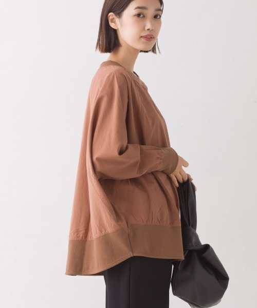 OMNES（オムネス）の「塩縮加工 タイプライター リブ切替ラグランプルオーバー（シャツ/ブラウス・レディース・ホワイト/ブラック/ベージュ/ブルー系その他/サックスブルー系/ブラウン/ライトグレー/モカ・FREE）」の5枚目の写真