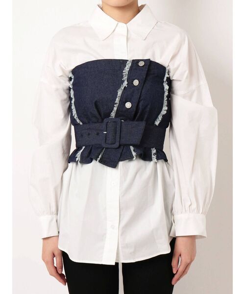 EMODA（エモダ）の「フリンジビスチェシャツ（シャツ/ブラウス・レディース・インディゴブルー/ベージュ/ブラック・FREE）」の7枚目の写真