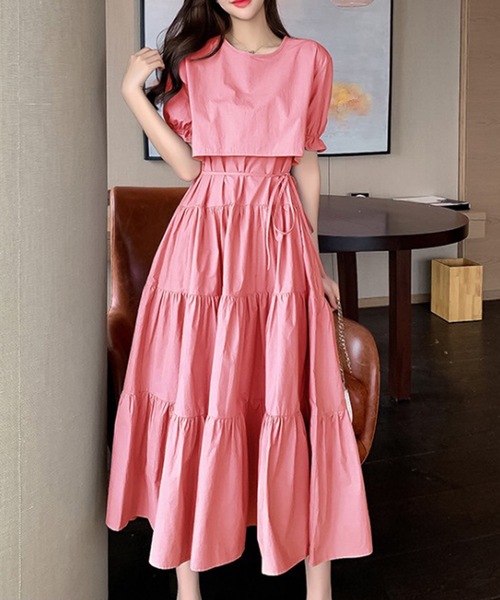 LUGG NAGG（ラグナグ）の「【M～XL対応】セットアップ風ドッキングティアードワンピース（ワンピース・レディース・ブラック/ピンクベージュ/ラベンダー/ローズ/ライトグリーン・LARGE/MEDIUM/X-LARGE）」の5枚目の写真