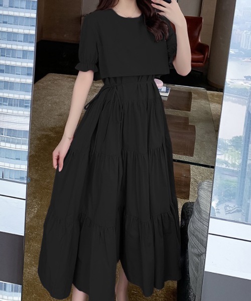 LUGG NAGG（ラグナグ）の「【M～XL対応】セットアップ風ドッキングティアードワンピース（ワンピース・レディース・ブラック/ピンクベージュ/ラベンダー/ローズ/ライトグリーン・LARGE/MEDIUM/X-LARGE）」の8枚目の写真