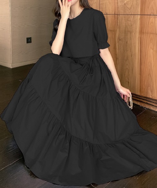 LUGG NAGG（ラグナグ）の「【M～XL対応】セットアップ風ドッキングティアードワンピース（ワンピース・レディース・ブラック/ピンクベージュ/ラベンダー/ローズ/ライトグリーン・LARGE/MEDIUM/X-LARGE）」の9枚目の写真