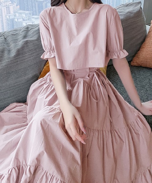 LUGG NAGG（ラグナグ）の「【M～XL対応】セットアップ風ドッキングティアードワンピース（ワンピース・レディース・ブラック/ピンクベージュ/ラベンダー/ローズ/ライトグリーン・LARGE/MEDIUM/X-LARGE）」の11枚目の写真