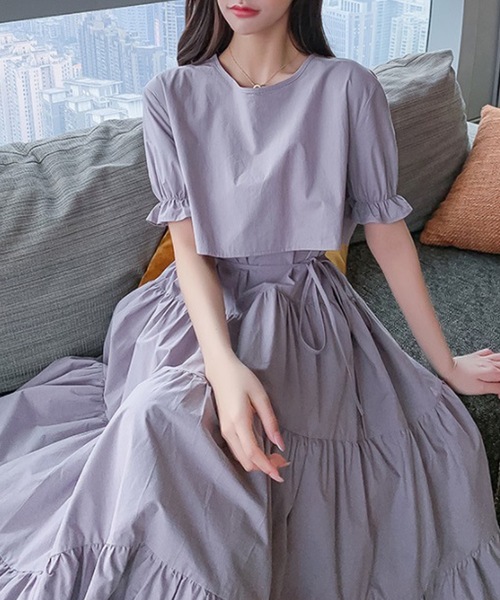 LUGG NAGG（ラグナグ）の「【M～XL対応】セットアップ風ドッキングティアードワンピース（ワンピース・レディース・ブラック/ピンクベージュ/ラベンダー/ローズ/ライトグリーン・LARGE/MEDIUM/X-LARGE）」の13枚目の写真