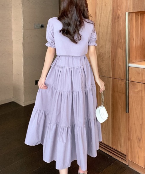 LUGG NAGG（ラグナグ）の「【M～XL対応】セットアップ風ドッキングティアードワンピース（ワンピース・レディース・ブラック/ピンクベージュ/ラベンダー/ローズ/ライトグリーン・LARGE/MEDIUM/X-LARGE）」の14枚目の写真