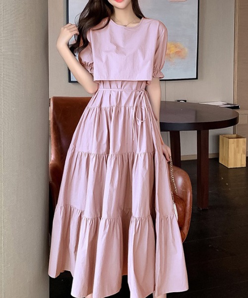 LUGG NAGG（ラグナグ）の「【M～XL対応】セットアップ風ドッキングティアードワンピース（ワンピース・レディース・ブラック/ピンクベージュ/ラベンダー/ローズ/ライトグリーン・LARGE/MEDIUM/X-LARGE）」の15枚目の写真