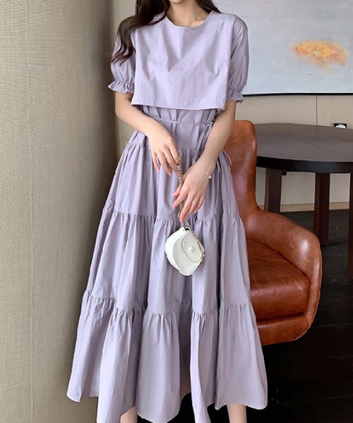 LUGG NAGG（ラグナグ）の「【M～XL対応】セットアップ風ドッキングティアードワンピース（ワンピース・レディース・ブラック/ピンクベージュ/ラベンダー/ローズ/ライトグリーン・LARGE/MEDIUM/X-LARGE）」の16枚目の写真