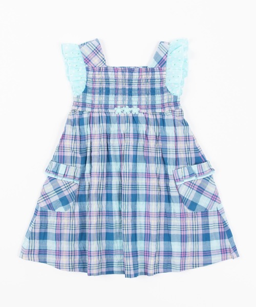 KP（ケーピー）の「シャーリングチェックワンピース(100-130cm)（ワンピース・キッズ・ブルー系その他/オレンジ・130cm/100cm/120cm/110cm）」の2枚目の写真