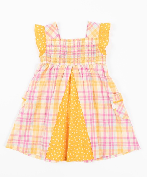 KP（ケーピー）の「シャーリングチェックワンピース(100-130cm)（ワンピース・キッズ・ブルー系その他/オレンジ・130cm/100cm/120cm/110cm）」の3枚目の写真