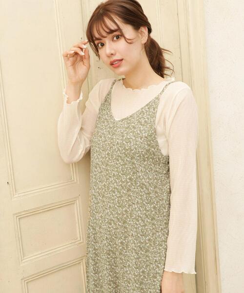 Allamanda(アラマンダ)の「シアープリーツキャミSET長袖(Tシャツ/カットソー・レディース・ブラック/ブラウン/アイボリー/ブルーグレー/ピンクベージュ・M)」の2枚目の写真