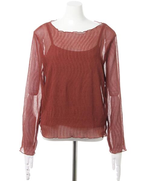 Allamanda(アラマンダ)の「シアープリーツキャミSET長袖(Tシャツ/カットソー・レディース・ブラック/ブラウン/アイボリー/ブルーグレー/ピンクベージュ・M)」の12枚目の写真