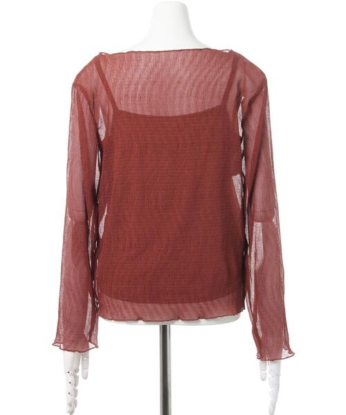 Allamanda(アラマンダ)の「シアープリーツキャミSET長袖(Tシャツ/カットソー・レディース・ブラック/ブラウン/アイボリー/ブルーグレー/ピンクベージュ・M)」の6枚目の写真