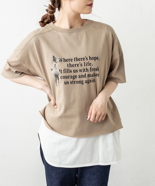 PUAL CE CIN(ピュアルセシン)の「フォトプリントショート丈ショートスリーブTシャツ(Tシャツ/カットソー・レディース・ホワイト系1/ホワイト系2/ライトグレー/ベージュ・FREE)」の7枚目の写真