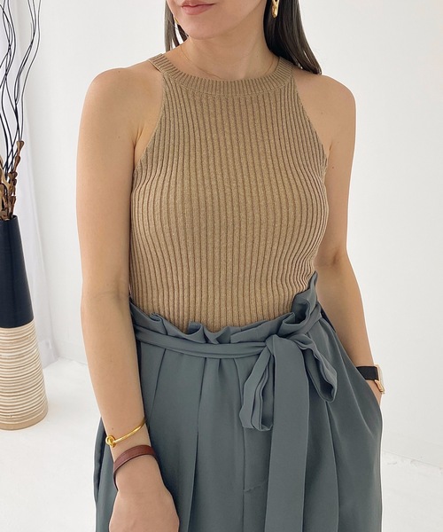 StyleSea(スタイルシー)の「コットンリブアメスリTOPS(タンクトップ・レディース・ブラック/ベージュ/ブラウン/オフホワイト/オリーブ・FREE)」の1枚目の写真