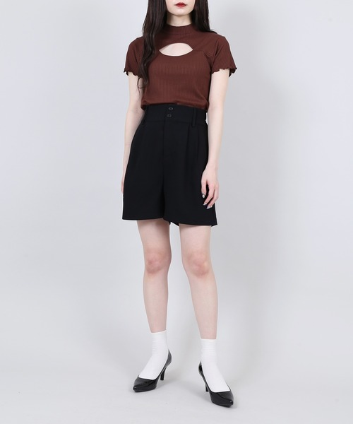 PUNYUS（プニュズ）の「カットアウトリブトップス（Tシャツ/カットソー・レディース・ブラウン/パープル/グリーン/ピンク・1/3/4/2）」の9枚目の写真