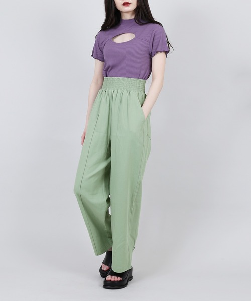 PUNYUS（プニュズ）の「カットアウトリブトップス（Tシャツ/カットソー・レディース・ブラウン/パープル/グリーン/ピンク・1/3/4/2）」の6枚目の写真