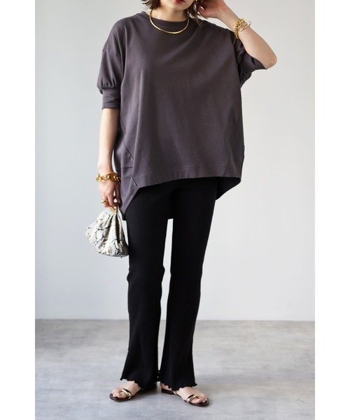 Bonjour Sagan（ボンジュールサガン）の「バルーンスムースショートスリーブプルオーバー（Tシャツ/カットソー・レディース・ホワイト/チャコールグレー・FREE）」の8枚目の写真