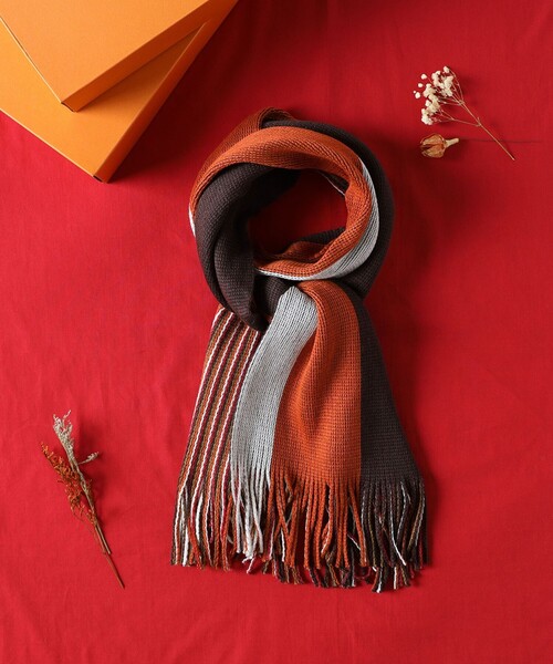 リバーシブル赤ベージュストライプマフラー ユニセックス】リバーシブル ストライプ マフラー（マフラー）｜BEAMS