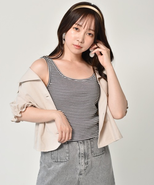 ems excite（エムズエキサイト）の「ショートタンク（Tシャツ/カットソー・レディース・ブラック/ベージュ/アイボリー/ブラック系その他/オレンジ系その他・FREE）」の4枚目の写真