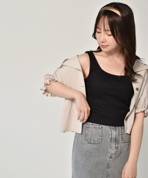 ems excite（エムズエキサイト）の「ショートタンク（Tシャツ/カットソー・レディース・ブラック/ベージュ/アイボリー/ブラック系その他/オレンジ系その他・FREE）」の3枚目の写真