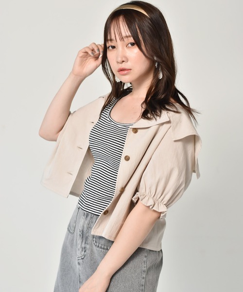 ems excite（エムズエキサイト）の「ショートタンク（Tシャツ/カットソー・レディース・ブラック/ベージュ/アイボリー/ブラック系その他/オレンジ系その他・FREE）」の9枚目の写真