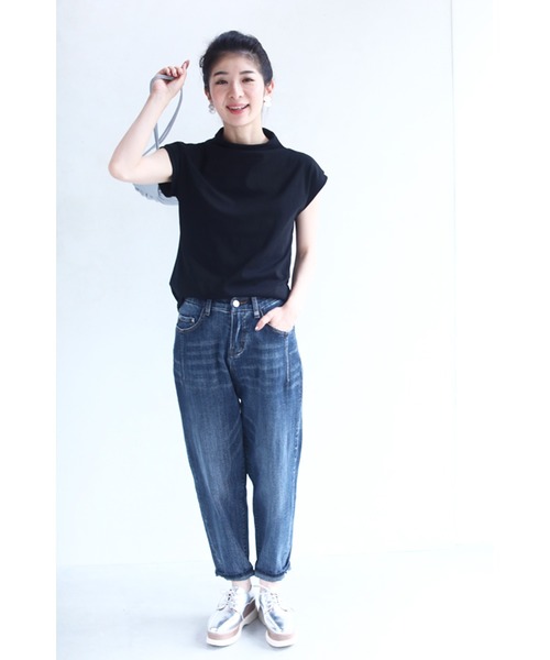 cawaii(カワイイ)の「Tシャツなのにエレガント。ひし形ちょい袖 Tシャツトップス半袖(Tシャツ/カットソー・レディース・ホワイト/ブラック/グレー・FREE)」の21枚目の写真