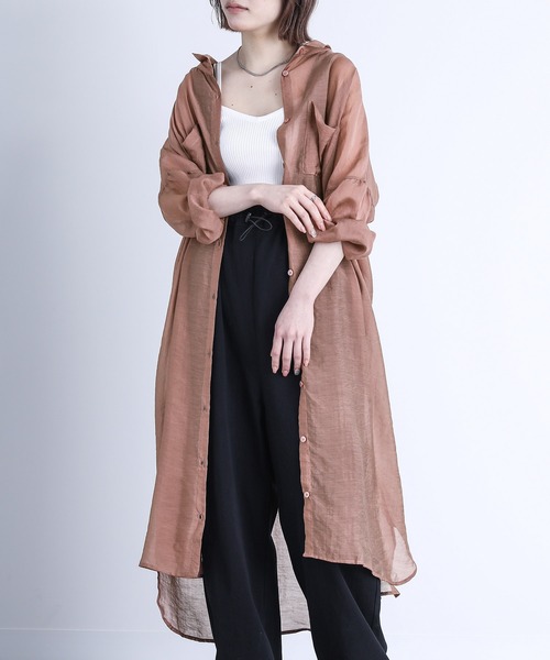 n'OrLABEL（ノアールレーベル）の「【廃盤】『ニュアンスシアーシャツワンピース』（シャツワンピース・レディース・ブラック/パープル/ピンクベージュ・FREE）」の3枚目の写真