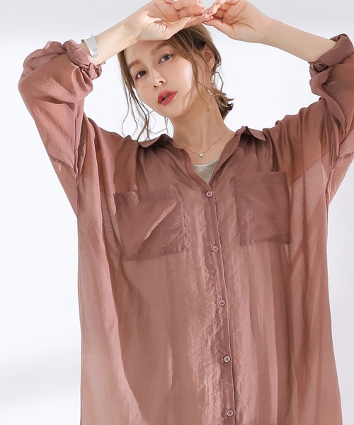 n'OrLABEL（ノアールレーベル）の「【廃盤】『ニュアンスシアーシャツワンピース』（シャツワンピース・レディース・ブラック/パープル/ピンクベージュ・FREE）」の6枚目の写真