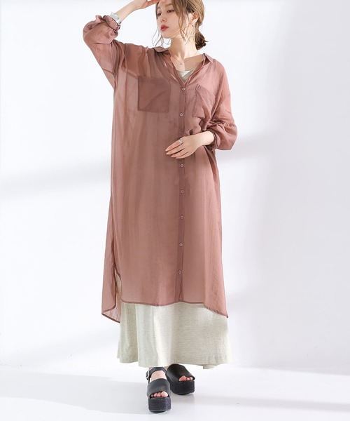 n'OrLABEL（ノアールレーベル）の「【廃盤】『ニュアンスシアーシャツワンピース』（シャツワンピース・レディース・ブラック/パープル/ピンクベージュ・FREE）」の7枚目の写真