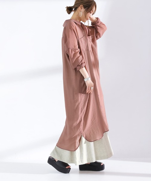 n'OrLABEL（ノアールレーベル）の「【廃盤】『ニュアンスシアーシャツワンピース』（シャツワンピース・レディース・ブラック/パープル/ピンクベージュ・FREE）」の8枚目の写真